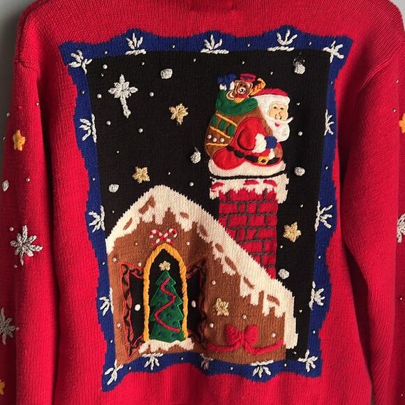 Designers Originals Vintage Christmas Sweater Beaded Embroidered Santa Reindeer - Picture 8 of 8